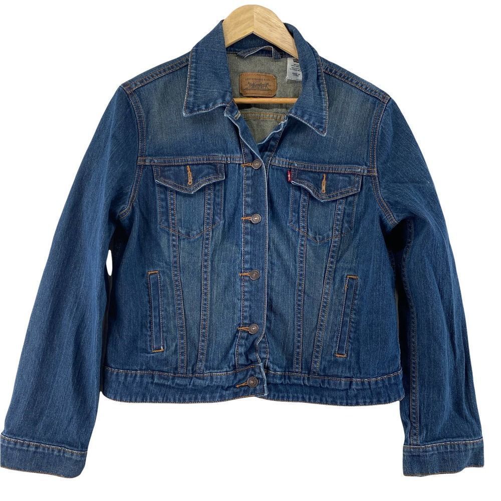 Levi's Denim Trucker Jacket Womens Large Blue Jean Cotton Pockets